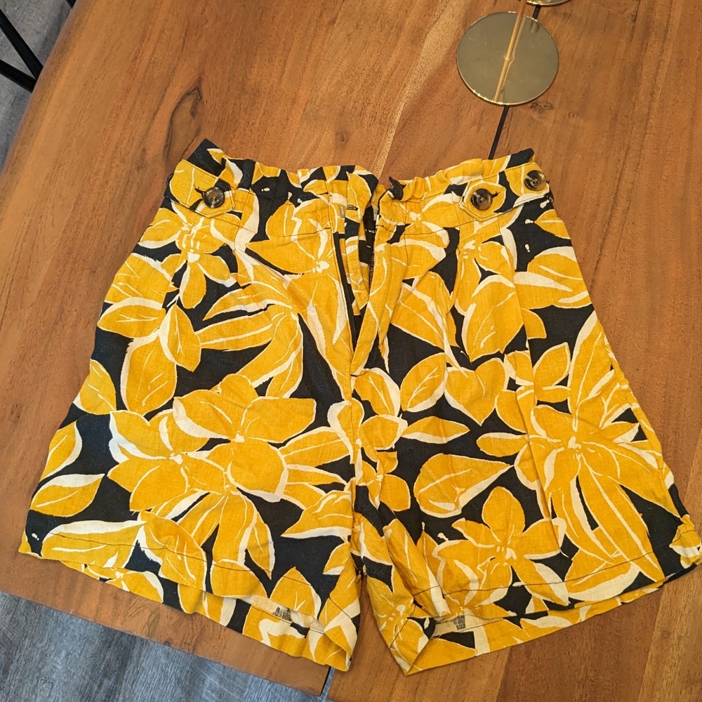 Yellow floral high waisted shorts